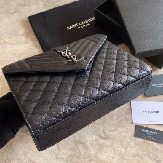 Replica Borsa per buste medie YSL Saint Laurent Mix Matelasse nero argento hardware