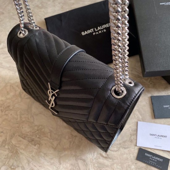 Replica Borsa per buste medie YSL Saint Laurent Mix Matelasse nero argento hardware