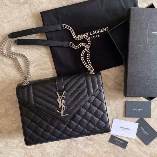 Replica Borsa per buste medie YSL Saint Laurent Mix Matelasse nero argento hardware