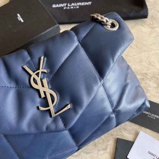 Replica Borsa a tracolla Yul Saint Laurent Loulou piccola blu