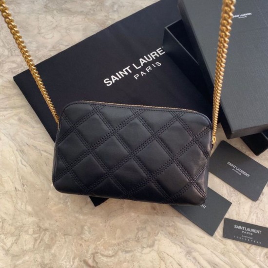 Replica Borsa YSL Saint Laurent Becky con doppia zip in pelle di agnello trapuntata nera