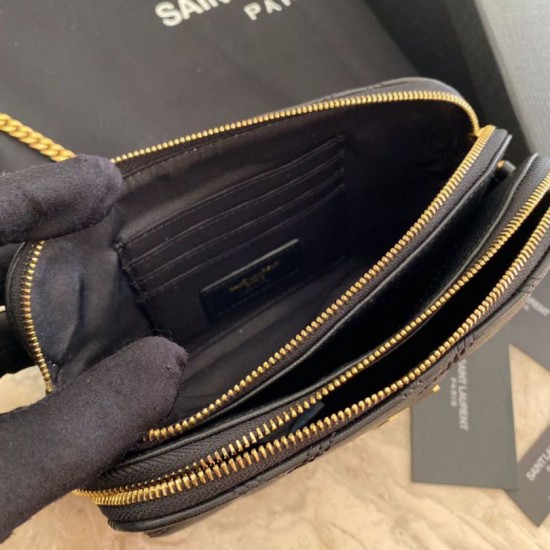 Replica Borsa YSL Saint Laurent Becky con doppia zip in pelle di agnello trapuntata nera