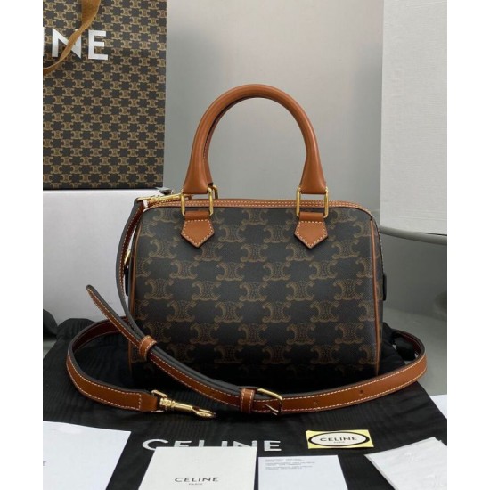 Replica Celine Small Boston In Tela Triomphe Caffè