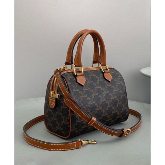 Replica Celine Small Boston In Tela Triomphe Caffè
