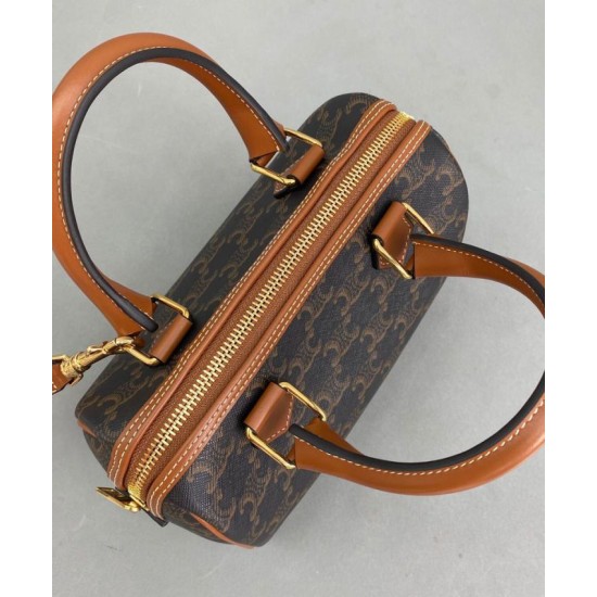Replica Celine Small Boston In Tela Triomphe Caffè