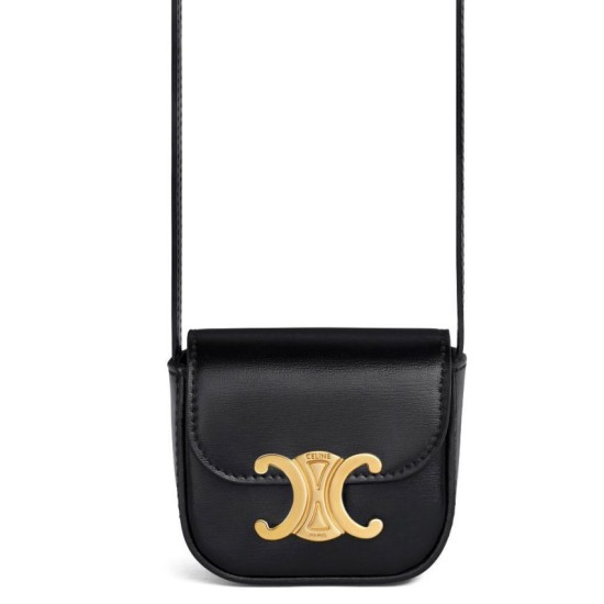 Replica Celine Mini Triomphe In Vitello Lucido Nero