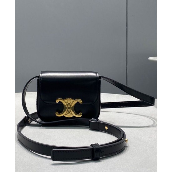 Replica Celine Mini Triomphe In Vitello Lucido Nero