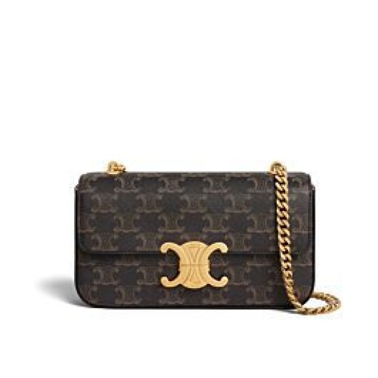 Replica Celine Borsa A Tracolla Catena Triomphe In Tela Triomphe Caffè