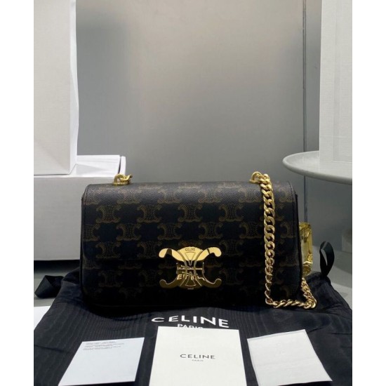 Replica Celine Borsa A Tracolla Catena Triomphe In Tela Triomphe Caffè