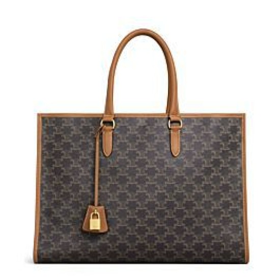 Replica Celine Cabas Orizzontali In Tela Triomphe E Pelle Di Vitello Caffè
