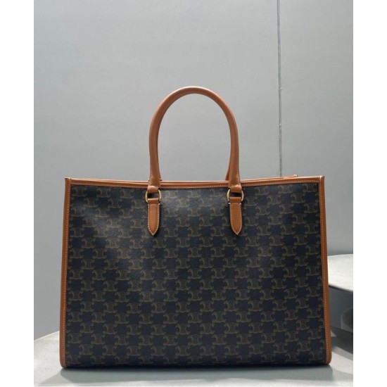 Replica Celine Cabas Orizzontali In Tela Triomphe E Pelle Di Vitello Caffè