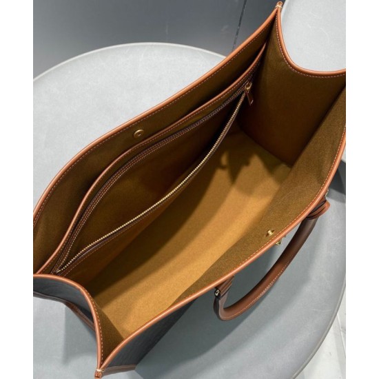 Replica Celine Cabas Orizzontali In Tela Triomphe E Pelle Di Vitello Caffè