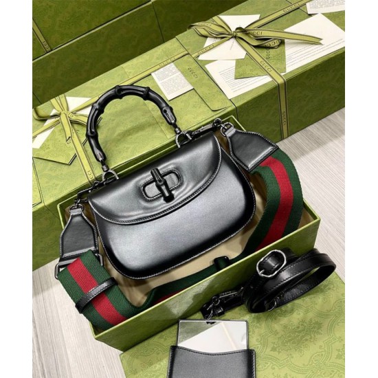Replica Borsa Small Top Handle Con Bamboo 675797 Nero