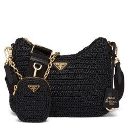 Replica Prada Re-Edition 2005 Borsa in rafia 1BH204 nera