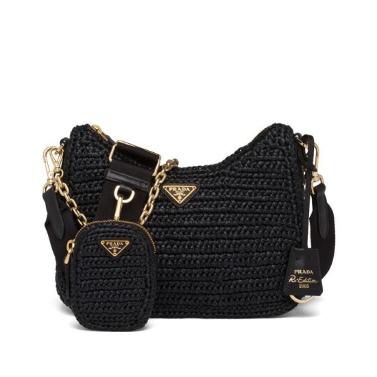 Replica Prada Re-Edition 2005 Borsa in rafia 1BH204 nera