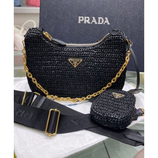 Replica Prada Re-Edition 2005 Borsa in rafia 1BH204 nera