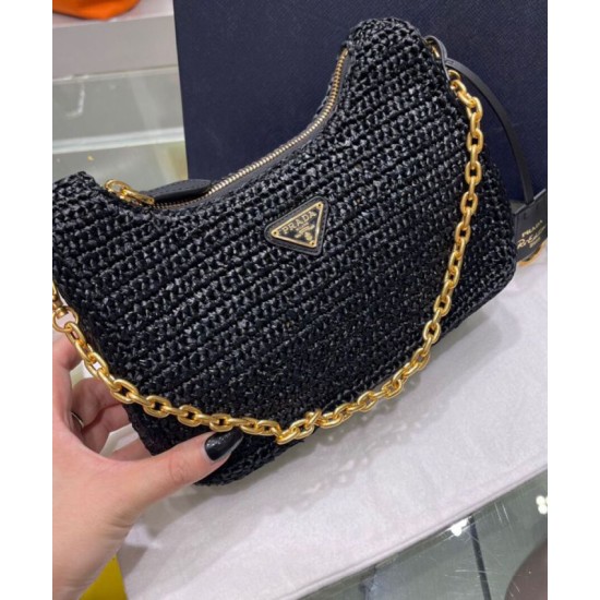 Replica Prada Re-Edition 2005 Borsa in rafia 1BH204 nera