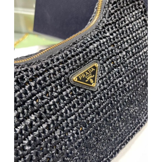 Replica Prada Re-Edition 2005 Borsa in rafia 1BH204 nera