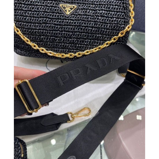 Replica Prada Re-Edition 2005 Borsa in rafia 1BH204 nera