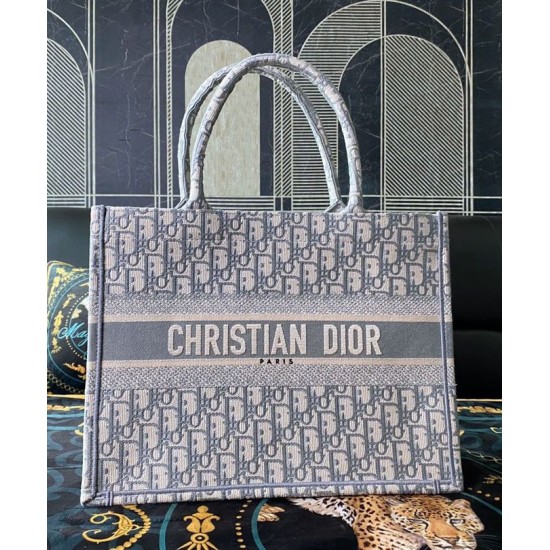Replica Borsa tote Christian Dior con ricamo obliquo Dior grigia