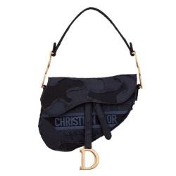 Replica Borsa di tela ricamata mimetica con sella Christian Dior