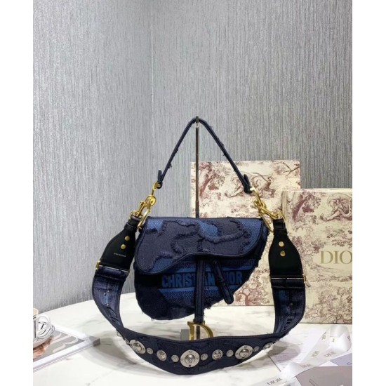 Replica Borsa di tela ricamata mimetica con sella Christian Dior