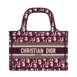Replica Borsa tote Christian Dior Mini Book Borsa di tela ricamata obliqua originale Dior rossa