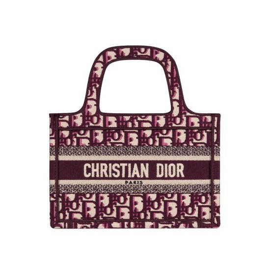 Replica Borsa tote Christian Dior Mini Book Borsa di tela ricamata obliqua originale Dior rossa