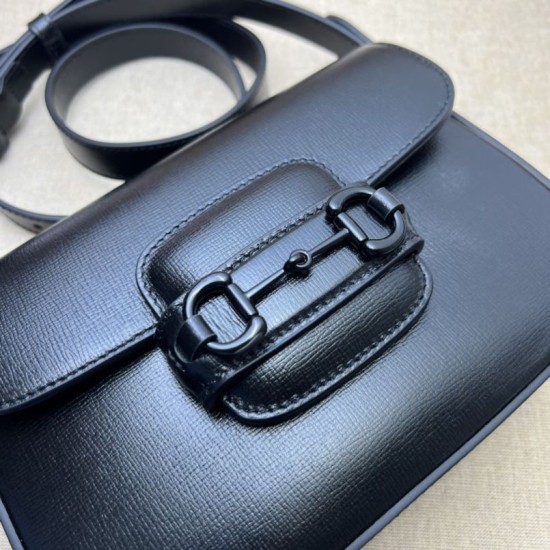 Replica Borsa a tracolla piccola Gucci Horsebit 1955 ‎726226 Nera
