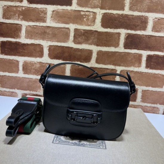 Replica Borsa a tracolla piccola Gucci Horsebit 1955 ‎726226 Nera