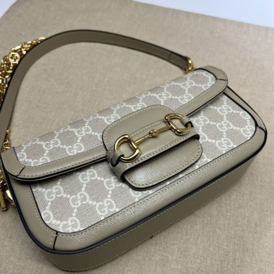 Replica Borsa a tracolla Gucci Horsebit 1955 735178 beige