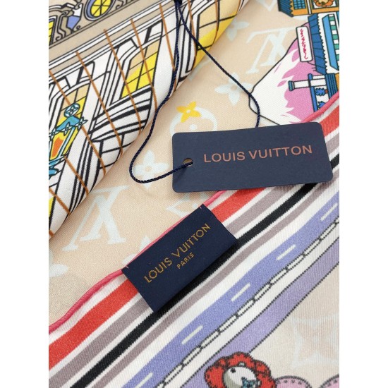 Replica Louis Vuitton Silk Vivienne Xmas Square 90 M77905 Beige