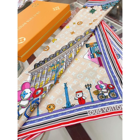 Replica Louis Vuitton Silk Vivienne Xmas Square 90 M77905 Beige