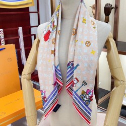 Replica Louis Vuitton Silk Vivienne Xmas Square 90 M77905 Beige