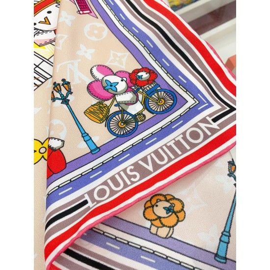 Replica Louis Vuitton Silk Vivienne Xmas Square 90 M77905 Beige
