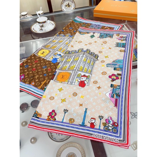 Replica Louis Vuitton Silk Vivienne Xmas Square 90 M77905 Beige