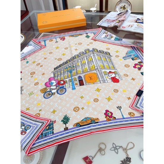 Replica Louis Vuitton Silk Vivienne Xmas Square 90 M77905 Beige