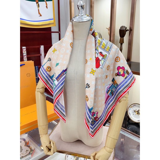 Replica Louis Vuitton Silk Vivienne Xmas Square 90 M77905 Beige