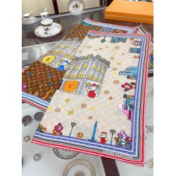 Replica Louis Vuitton Silk Vivienne Xmas Square 90 M77905 Beige