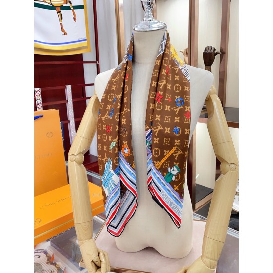 Replica Louis Vuitton Silk Vivienne Xmas Square 90 M77905 Marrone