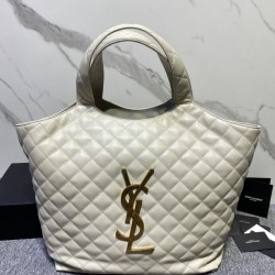 Replica Borsa YSL Saint Laurent Icare Maxi Shopping In Pelle Di Agnello Trapuntata Bianca