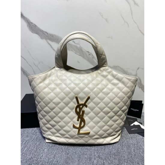 Replica Borsa YSL Saint Laurent Icare Maxi Shopping In Pelle Di Agnello Trapuntata Bianca