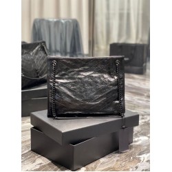Replica YSL Saint Laurent NIKI Borsa shopping media in pelle stropicciata vintage Nera Replica YSL Saint Laurent NIKI Borsa shopping media in pelle stropicciata vintage Nera