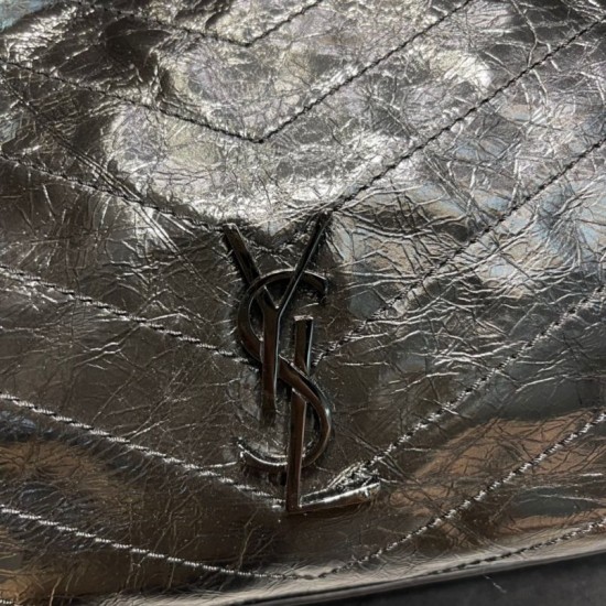 Replica YSL Saint Laurent NIKI Borsa shopping media in pelle stropicciata vintage Nera