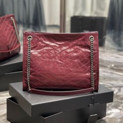 Replica Borsa shopping YSL Saint Laurent NIKI media in pelle vintage stropicciata Claret