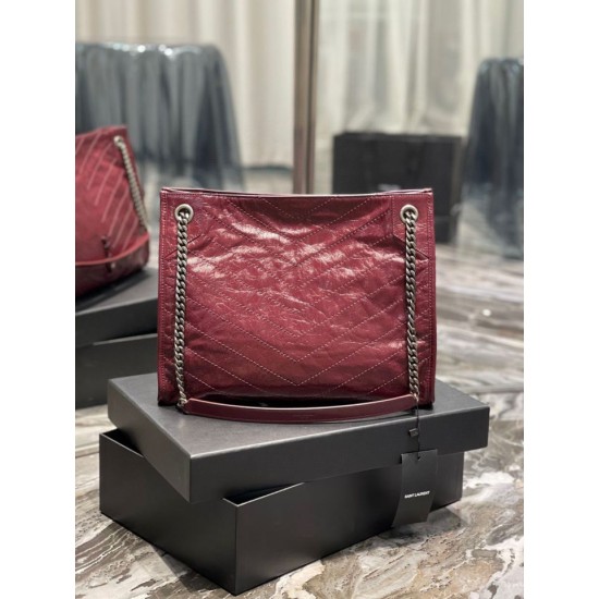 Replica Borsa shopping YSL Saint Laurent NIKI media in pelle vintage stropicciata Claret