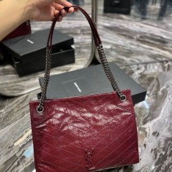 Replica Borsa shopping YSL Saint Laurent NIKI media in pelle vintage stropicciata Claret