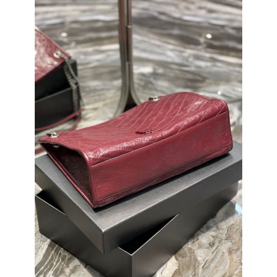 Replica Borsa shopping YSL Saint Laurent NIKI media in pelle vintage stropicciata Claret