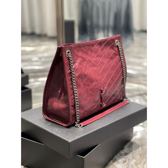 Replica Borsa shopping YSL Saint Laurent NIKI media in pelle vintage stropicciata Claret