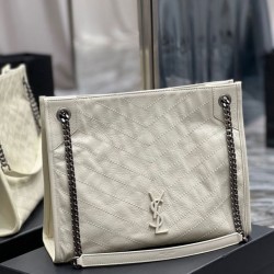 Replica YSL Saint Laurent NIKI Borsa shopping media in pelle stropicciata vintage Bianco